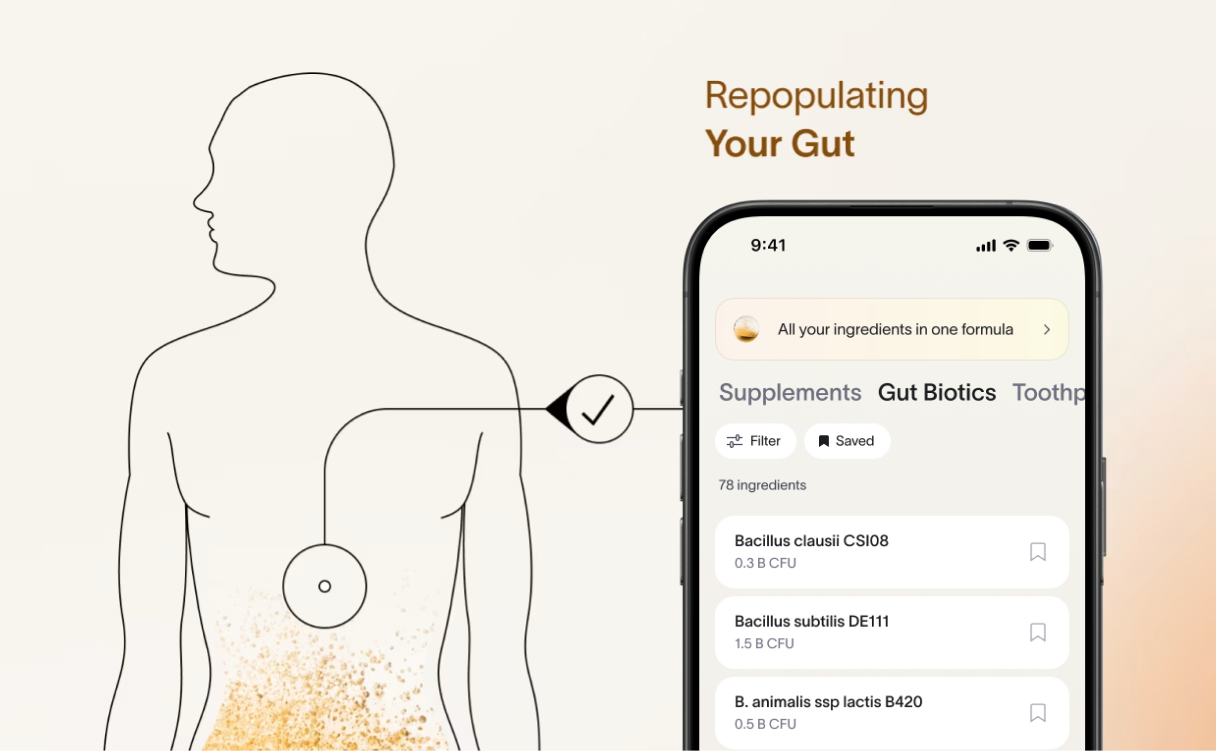 A visual depiction of a human’s gut repopulating with nutrients from personalized probiotics and prebiotics